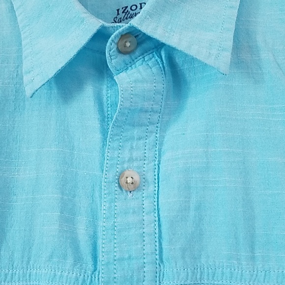 Izod Saltwater Light Blue Teal Button Down Shirt - Picture 5 of 6